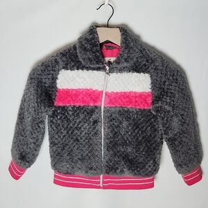 Cuddle Cozy Girls Size 5 Jacket Soft and Warm Fuzzy Plush S Pink and Gray